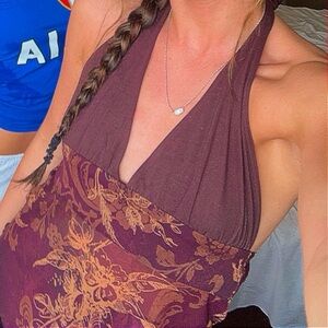 Urban Outfitters Brown and Orange Floral Halter Blouse